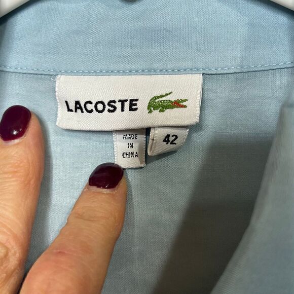 Lacoste Light Blue Button Down Front Gathered Long Sleeve Shirt Blouse 100% Cott - Picture 8 of 14